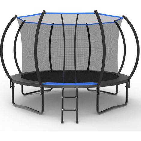 Trampoline rond 366 cm en acier noir et bleu, avec filet de sécurité pour jardin FLORAGRACE (1/5)