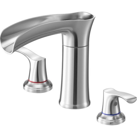 Robinet de baignoire romaine à 3 trous, robinet cascade en alliage de zinc avec 2 poignées, design moderne pour bain et lavage d'animaux. (1/5)