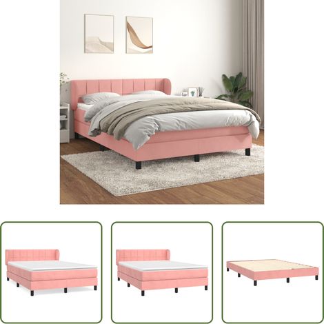 Samtbett - Boxspringbett mit Matratze Rosa 140x200 cm Samt (1/5)