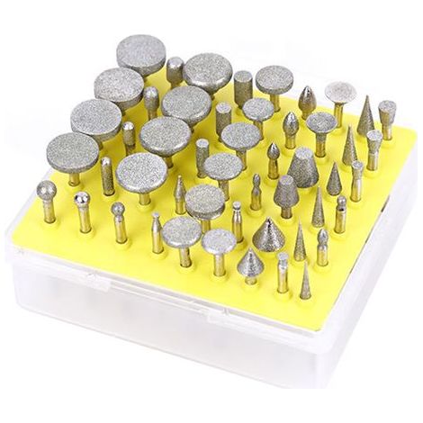 50 pièces/ensemble foret diamant jeu de fraises tête de meulage pour outil rotatif artisanat roches marbre porcelaine fabrication de bijoux à la main gravure lapidaire avec boîte de rangement (1/5)
