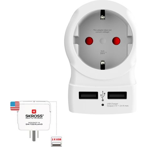 Adaptador de Corriente Skross 1500281 USB x 2 Europeo Estados Unidos