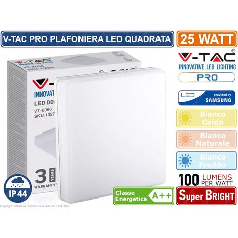 V-tac plafoniera led quadrata 25w 3000lm 6500k ip44 vt-8066sq 13979 (1/5)