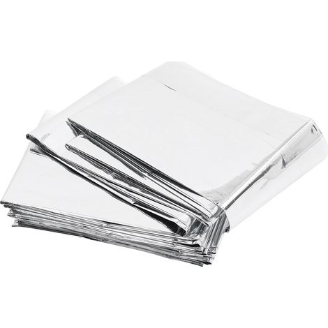 Lot de 10 couvertures thermiques d'urgence 130 x 210 cm (51,18 x 82,68 pouces), pliables, double face, argentées, pour garder au chaud et survivre. (1/5)