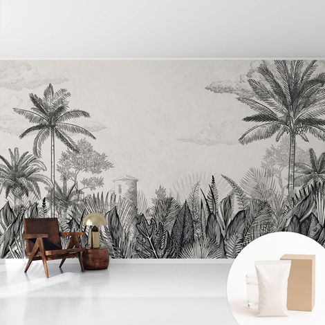 Papier peint intissé mural avec imprimé motifs uniques apparence moderne - Colle incluse gratuite Décor tropical 416x254 cm (1/5)