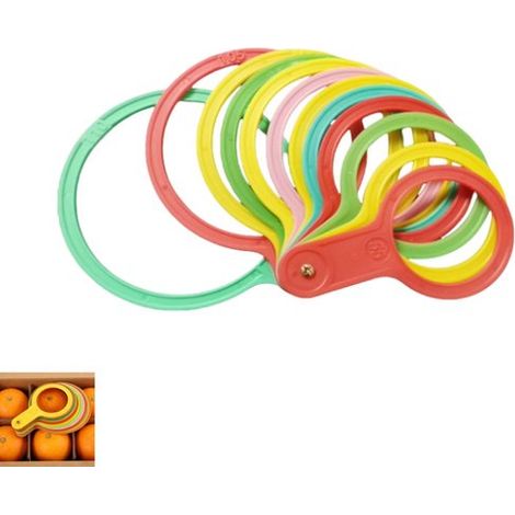 Obstsortierset mit runden Messringen, 55-110 mm Durchmesser, farbig, für Zitrusfrüchte, Orangen, Pfirsiche und Gemüse (1/5)