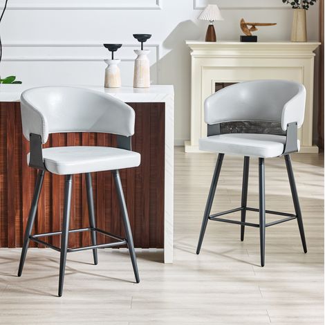 Sedia da pranzo imbottita in PU con schienale e braccioli, grigio, set da 2 OKMYHOME (1/5)