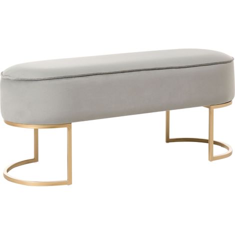 Bench Light Grey Upholstered Fabric Metal Accent Gold Legs Bed Bench Stool MILRY