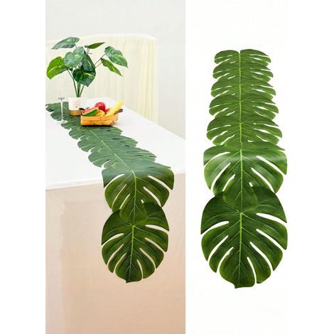 Décoration de table : 1 pièce de feuilles de palmier tropical artificielles, chemin de table en feuilles artificielles pour une soirée hawaïenne (1/5)