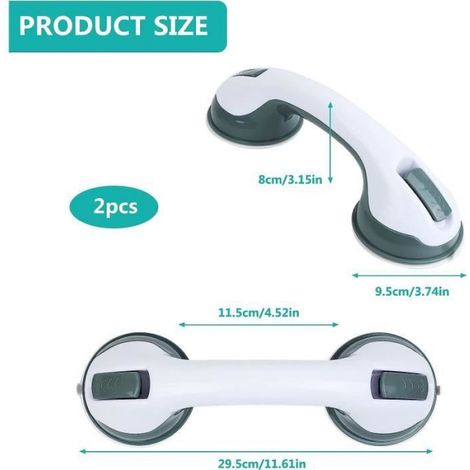 Poignée De Douche - Ventouse Sans Perçage - Barre D'appui Salle De Bain - Pour Surfaces Lisses - 2 Pièces (1/4)