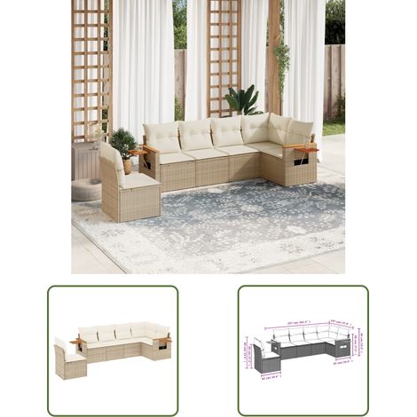 The Living Store 6-tlg. Garten-Sofagarnitur mit Kissen Beige Poly Rattan - Gartenmöbel - Sofasatz - Rattan Möbel - Outdoor Sofa - Lounge Set (1/3)