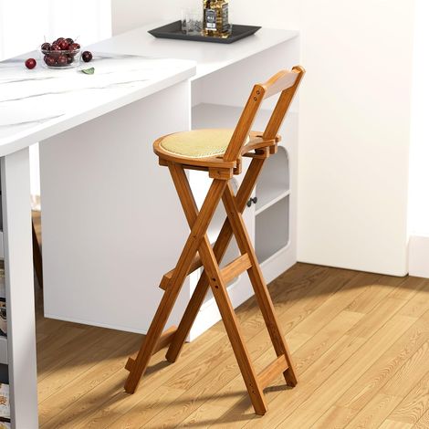 Tabouret de bar pliable, hauteur d'assise 75 cm, tabouret de bar pliable pour cuisine, petit déjeuner, tabouret de bar portable en bois avec dossier et rembourré pour extérieur, magasin (1/5)