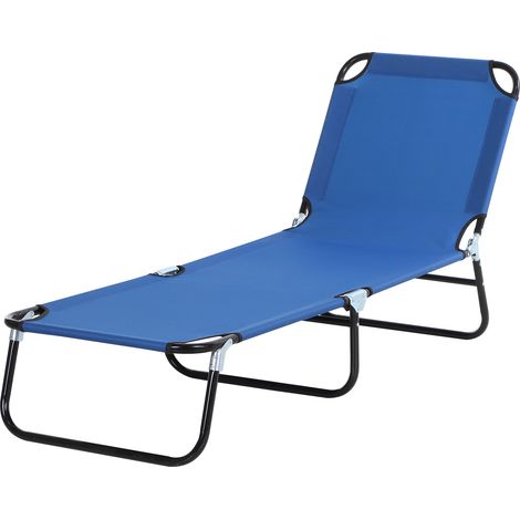 Transat inclinable bleu 5 positions pliable pour jardin, piscine et camping, mobilier extérieur design sobre pour détente pratique et ajustable