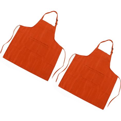 Kochschürze, wasserdicht, verstellbarer Nackenriemen, atmungsaktiv, weich, mit Taschen, zum Grillen und Backen, 2-teilig, orange (1/5)