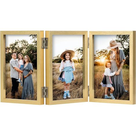Bilderrahmen 3 Fotos 10x15 cm Holz Fotorahmen Glasfront Gold 10x15 (1/5)