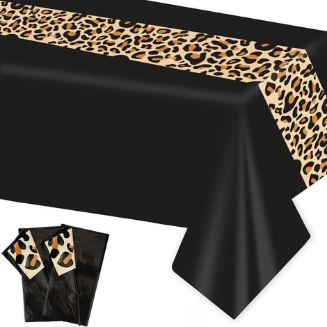 2pcs Décoration Nappe Fête à Imprimé Léopard, Décorations d'anniversaire Léopard Noir Nappe D'table Imprimé Guépard Animal Sauvage pour Fournitures de Fête de Baby Shower (1/5)