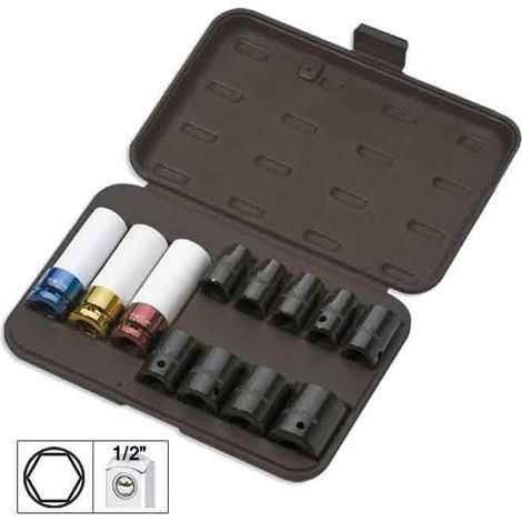 Set de 12 vasos de impacto de ½" hexagonales especiales para extracción de ruedas  JBM52343 (1/5)