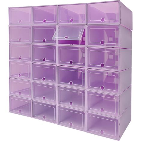 Lot de 24 boîtes de rangement en plastique pour chaussures - 33 x 23 x 14 cm - Avec Couvercle transparent pour trous ronds - Rangement de chaussures pour maisons, vestiaires, magasins de chaussures
