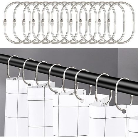 24 pièces Anneaux de Rideau de Douche, Crochets de Rideau de Douche antirouille pour Salle de Bain, Ovale Anneaux décoratifs pour Rideaux de Douche et Crochets de Tringle de Douche,Argenté (1/2)