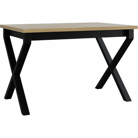 Mesa Victorville 300, Roble Sonoma + Negro, 77x80x140cm, Alargamiento, Aglomerado laminado, Metal