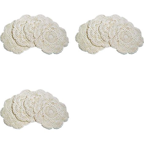 Lot de 12 napperons ronds en dentelle au crochet de 22 cm (beige), sets de table faits main en coton crocheté. (1/5)