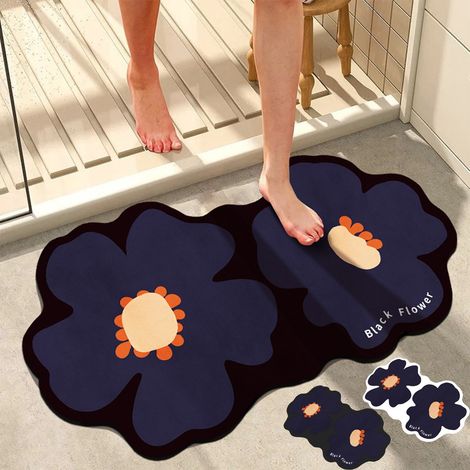 Tapis De Salle De Bain - Forme Fleur - Microfibre Absorbante - Antidérapant - Pour Entrée Salle De Bain Ou Douche - 40 X 60 Cm - 1 Pièce (1/5)