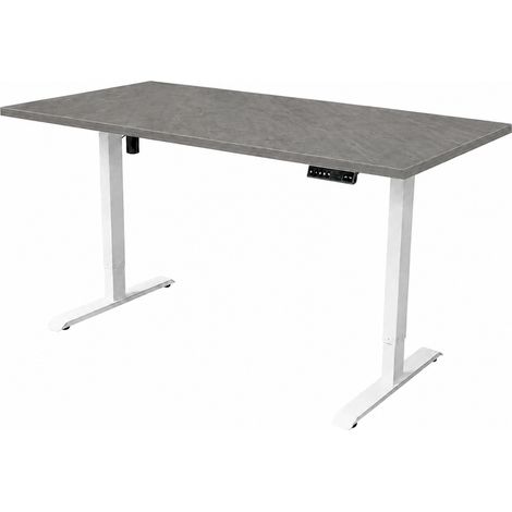 Bureau électrique réglable en hauteur - 180x80 cm - Moteur simple - Blanc / Effet béton (1/5)