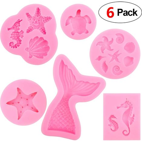 EASYCOMFORT 6pcs Moules Silicone tartelettes Fondant pâtisserie gâteaux Glace pour Enfant, DIY Marin Animal moulessilicone Forme Outil pour Chocolat Bonbons Muffin Gelée (1/5)
