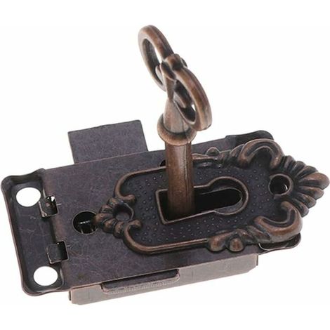 Serrure de meuble (1 pièce), serrure de meuble ancienne, serrure décorative avec clé et vis (bronze rouge) - Longziming (1/5)