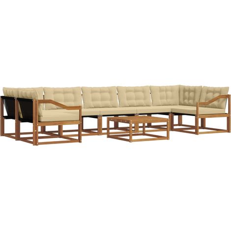 Conjunto de sofás de exterior con cojín 8 pcs Natural y Beige vidaXL