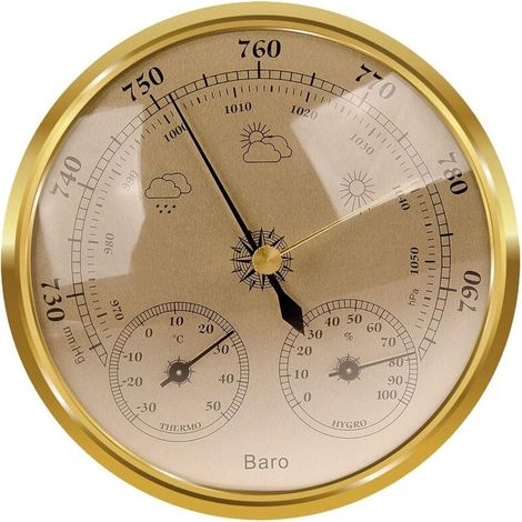 Station météo analogique - Station météo analogique pour l'intérieur et l'extérieur - Composé d'un baromètre, d'un thermomètre et d'un hygromètre - Convient pour le jardin, la chambre à coucher(Or,128 (1/5)