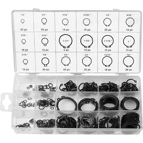 Kit de 300 circlips, kit de bagues de retenue extérieures, bague de retenue en acier au carbone de type C (1/4)
