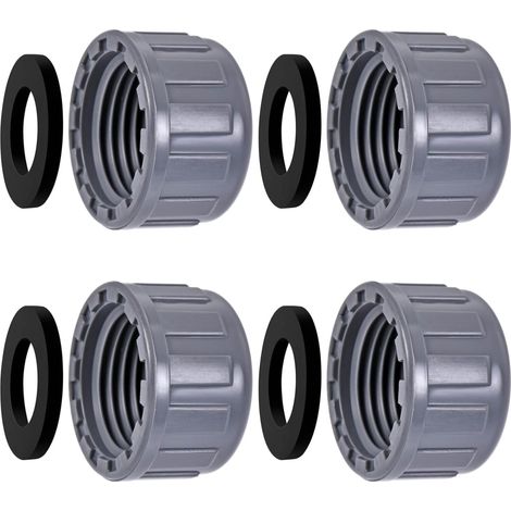 4 pièces PVC Capuchon de Fermeture Tuyau Capuchon fileté en PVC 32 mm Bouchon Fileté Bouchon fileté en PVC avec joint en caoutchouc pour embouts de tuyaux d'arrosage et d'extérieur (1/5)