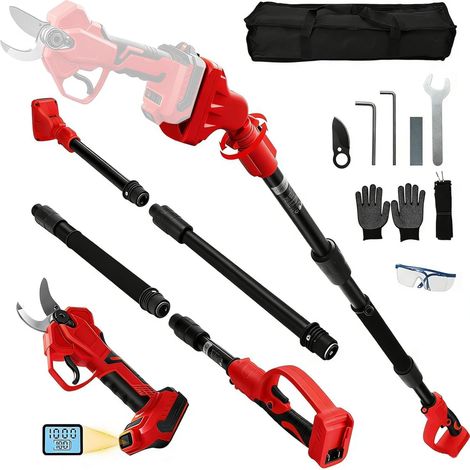 Sécateur électrique sans fil 2 en 1 55 mm Pour 18 V  (sans batterie) Moteur sans balais Scie à élaguer électrique à batterie Cisaille à branches longue avec tige télescopique (1/5)