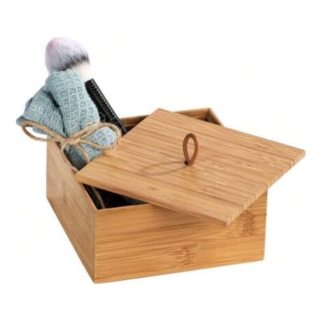 QORVA-Boîte de rangement avec couvercle en bambou, panier de salle de bain couleur naturelle, boîte de rangement moderne avec couvercle pratique, adaptée à la salle de bain, aux toilettes d'invités, à (1/4)