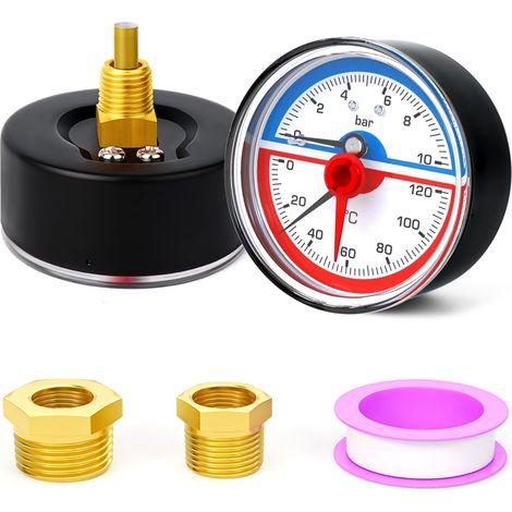 Manomètre de température de chaudière,0120℃ 1/4"BSP 2.5"FACE DIAL,avec pointeur de remise à zéro,avec douille hexagonale 1/2" BSP et 3/8" BSP,montage arrière (1/5)