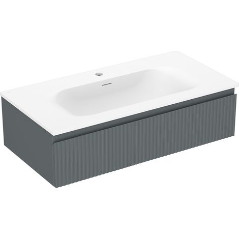 Mexen Rivel Badezimmerschrank 90 cm mit Waschbecken Vela, 1 Schublade, geriffelt, Graphit Matt/Weiß Matt - 91A20-09023-1-BF66-W (1/5)