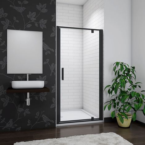 Aica 800x1850mm matt black frame black silk screen Pivot Door + 1000x800mm Shower Tray Free Waste (1/5)