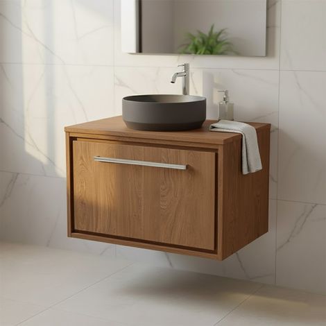 Hudson Reed Lille Wall Hung 1-Drawer Vanity Unit with Worktop 600mm Wide - Antique Oak (1/4)