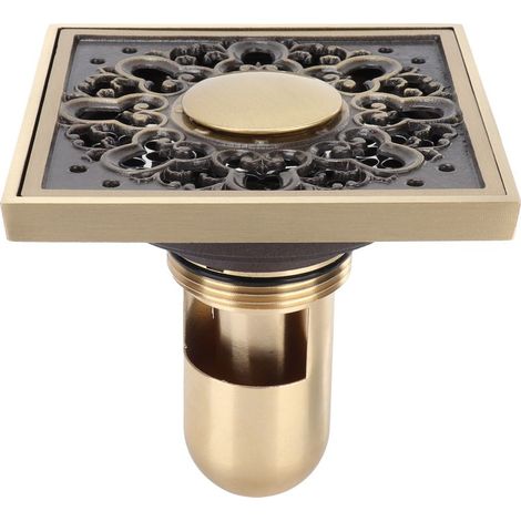 Kit de siphon de sol désodorisant en cuivre antique, encastré, pour douche, cuisine et salle de bain, profondeur 10 x 10 cm. (1/5)