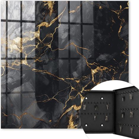 Armoire à clés - (30 cm x 30 cm) - Boîte à clés murale - Coffret de rangement pour clés - Couleur noire - Ouverture vers la droite - Pour maison et bureau - marbre noir