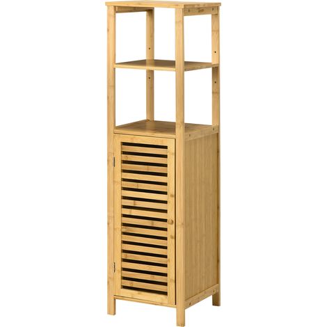 Bambus-Badezimmerschrank mit 2 offenen Regalböden und Stauraum, 32,9 x 29,9 x 120 cm, Naturholz