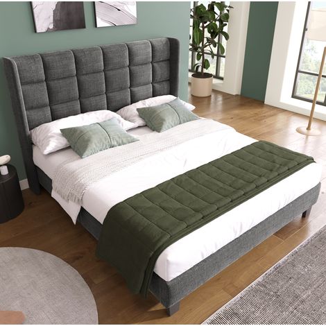 MEUBLIV Letto 140x200 cm grigio – testiera imbottita, con rete, senza materasso (1/5)
