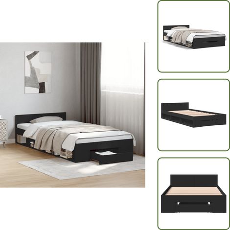 The Living Store Bettgestell mit Schublade Schwarz 90x190 cm Holzwerkstoff - Schublade (1/5)