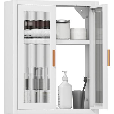 Armadio pensile da bagno 40 x 14 x 50 cm ripiano regolabile chiusure magnetiche moderno ed essenziale in metallo bianco 210002791