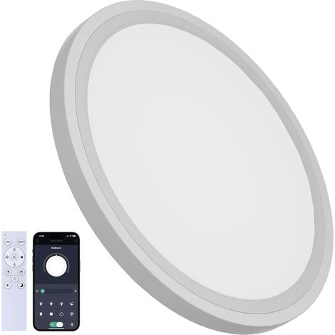 Plafonnier LED 40 cm Blanc Ultra-fin 33W Lumière Variable et Veilleuse Intégrée Contrôle App pour Salon Chambre Cuisine (1/5)