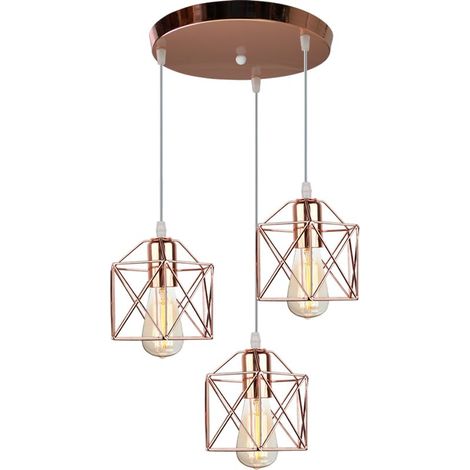 Lampe À Suspension Moderne Or Rose 3 Lumières Suspension Luminaire En Métal Rétro Plafonnier D'Intérieur Pour Chambre À Coucher, Café Et Bar (1/5)