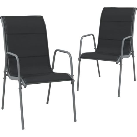 Chaises de jardin 2 pcs Acier et textilène Noir (1/4)