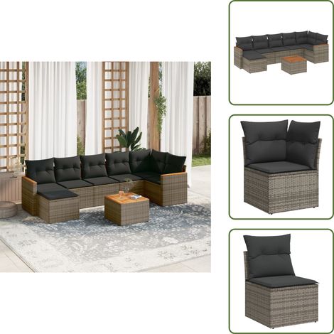 Ratán sintético - vidaXL Set de sofás de jardín 8 pzas y cojines ratán sintético gris - Sofás de jardín gris