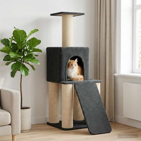 Arbre à chat avec poteaux à griffer en sisal Gris foncé 146 cm (1/5)