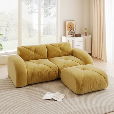 2-Sitzer Sofa mit Hocker Chenille Gelb modular OKMYHOME (1/5)